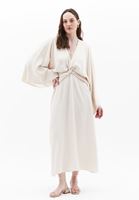 Women Beige V-Neck Maxi Satin Dress