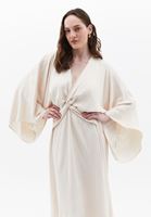 Women Beige V-Neck Maxi Satin Dress