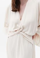 Women Beige V-Neck Maxi Satin Dress