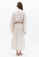 Women Beige V-Neck Maxi Satin Dress