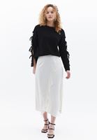 Women Cream Ultra High Rise Skirt with Lace Detail