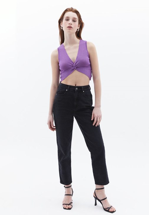 Burgulu Crop Top ve Pantolon Kombini