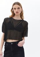 Bayan Siyah Oversize Crop Tişört