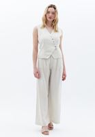 Women Cream Linen Blended Vest