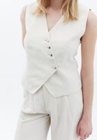 Women Cream Linen Blended Vest