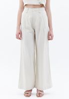 Women Cream Linen Blended Wide Leg Pants