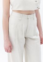 Women Cream Linen Blended Wide Leg Pants