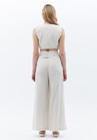 Women Cream Linen Blended Wide Leg Pants