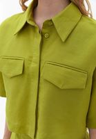 Women Green Linen Blended Crop Shirt