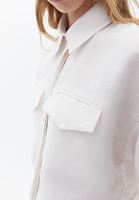 Women Cream Linen Blended Crop Shirt