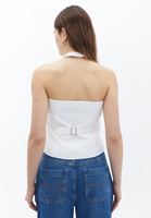 Bayan Krem Halter Yaka Keten Karışımlı Yelek ( TENCEL™ )