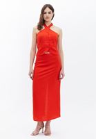 Women Orange Linen Blended High Rise Skirt