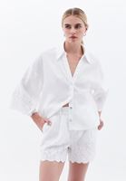 Women White Linen Blended Embroidered Shirt