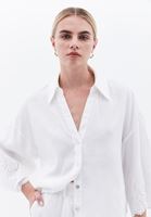 Women White Linen Blended Embroidered Shirt