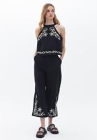 Women Black Linen Blended Straight Fit Pants