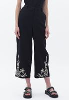 Women Black Linen Blended Straight Fit Pants