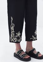 Women Black Linen Blended Straight Fit Pants