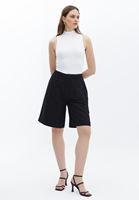 Women Black Linen Blended High Rise Shorts