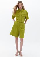 Women Green Linen Blended High Rise Shorts