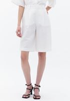 Women Cream Linen Blended High Rise Shorts