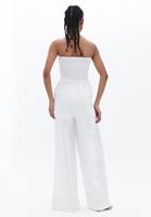 Women Cream Strapless Wide Leg Jumpsuit