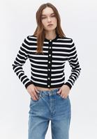 Women Mixed Knitwear Cardigan with Button Detail