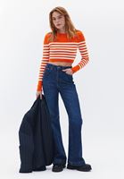 Bayan Çok Renkli Çizgili Crop Triko