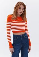 Bayan Çok Renkli Çizgili Crop Triko