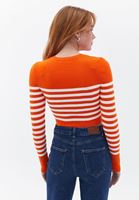 Bayan Çok Renkli Çizgili Crop Triko
