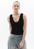 Women Black V-Neck Singlet