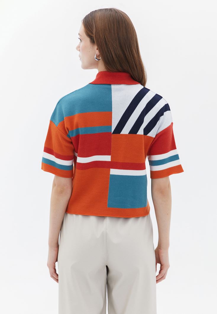 Women Mixed Polo Neck Sweater