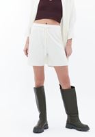 Women Cream High Rise Knitwear Shorts