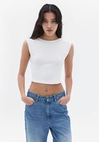 Women Cream Crop Tshirt with Back Decolette