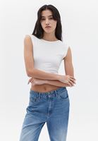 Women Cream Crop Tshirt with Back Decolette