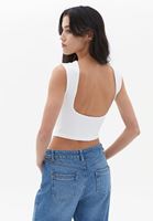 Women Cream Crop Tshirt with Back Decolette