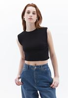 Women Black Crew Neck Crop Tshirt