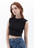 Women Black Crew Neck Crop Tshirt