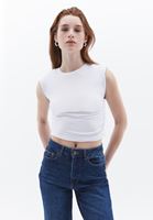 Women White Crew Neck Crop Tshirt