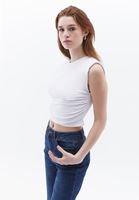 Women White Crew Neck Crop Tshirt