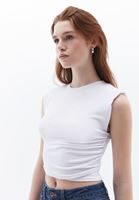 Women White Crew Neck Crop Tshirt