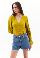 Women Yellow Crop Blouse with Buttons