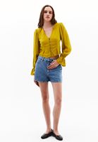 Women Yellow Crop Blouse with Buttons