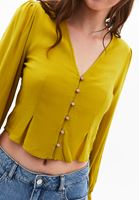 Women Yellow Crop Blouse with Buttons