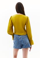Women Yellow Crop Blouse with Buttons