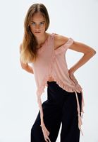 Women Pink Raffled Asymmetrical Blouse