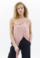 Women Pink Raffled Asymmetrical Blouse