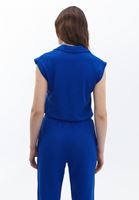 Women Blue Polo Neck Crop Tshirt