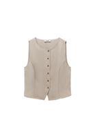Bayan Bej Düğmeli Yelek ( TENCEL™ )