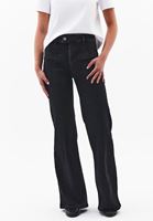 Bayan Siyah Orta Bel Flare Denim Pantolon