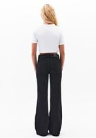 Bayan Siyah Orta Bel Flare Denim Pantolon